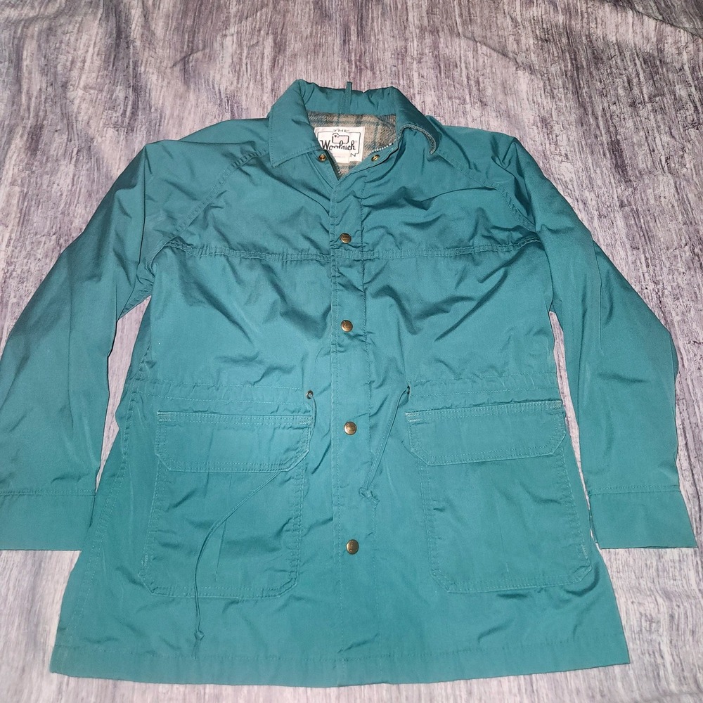 Vintage Woolrich Woman Green Field Jacket Wool Lined Barn Coat Size M - Picture 1 of 13